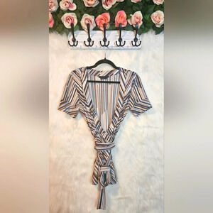 BCBG Max Azria Rare Blues Striped Wrap Mini Tunic/Dress (NWOT)